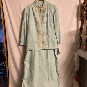 Jessica Howard 2 piece Aqua Maxi dress & jacket Size 14 NWT Linen & Rayon